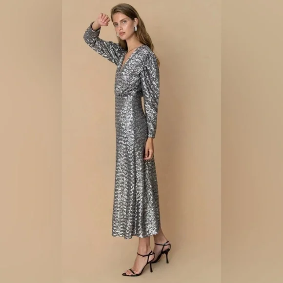 BORGO DE NOR Bernadette Silver Sequinned Dress - Picture 4 of 6